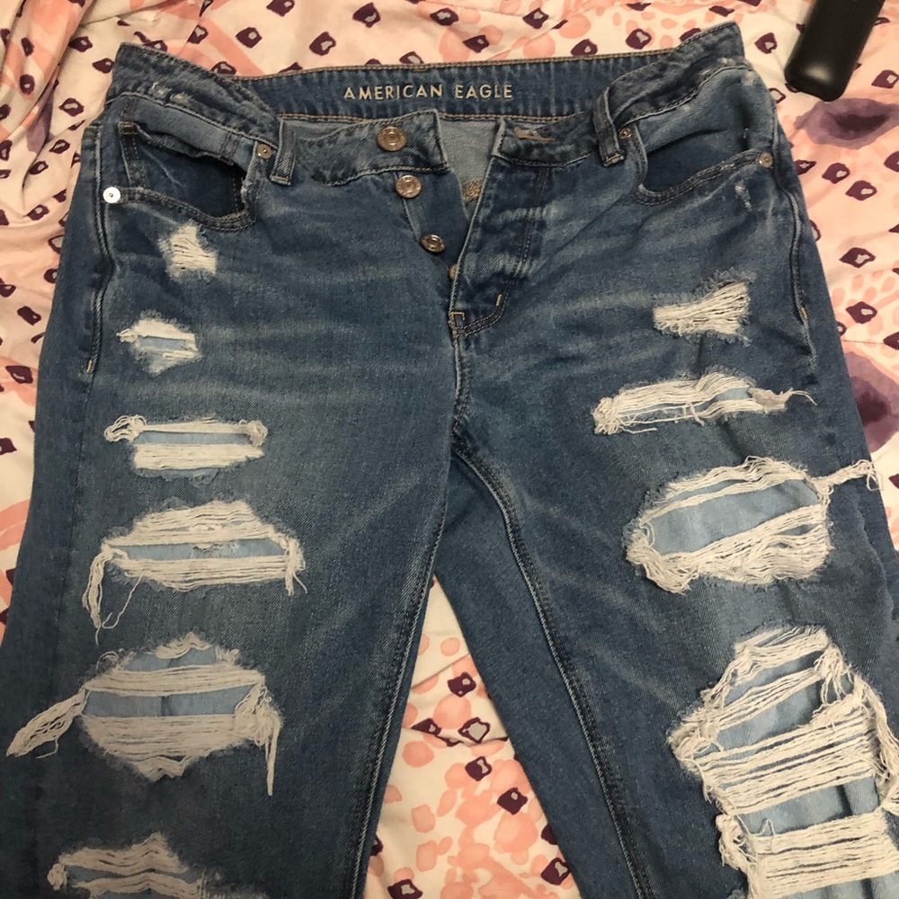 Patched American Eagle Tomgirl Jeans